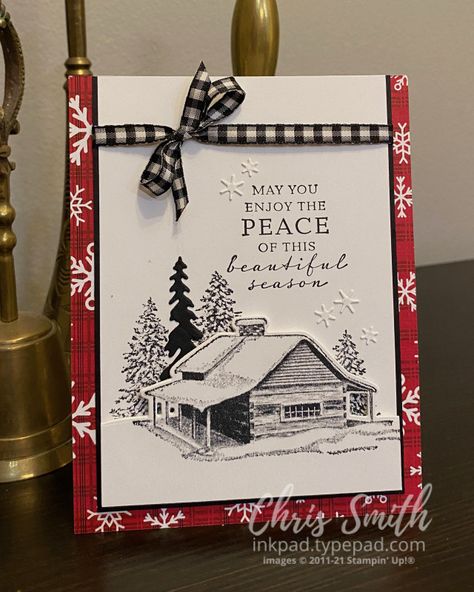 Stampin Up Peaceful Cabin, Stampin Up Weihnachten, Cabin Christmas, Karten Design, Homemade Christmas Cards, Stampin Up Christmas Cards, Color Challenge, Stampin Up Christmas, Christmas Cards To Make