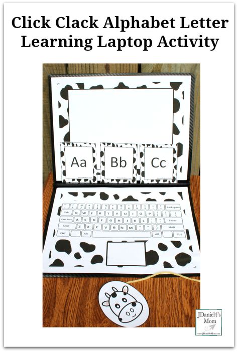 Click Clack Alphabet Learning Laptop Activity - This activity was created to go along with the book Click, Clack, Moo Cows That Type. It includes a monitor, keyboard, mouse, and alphabet letter cards. This is a fun way to work on letter recognition and where things are on the keyboard. What a fun way to explore alphabet letters with children at home or students at school. Click Clack Moo Activities, Click Clack Moo, Letter Learning, Alphabet Learning, Printable Alphabet Letters, Abc Activities, Free Printable Activities, Letter Activities, Printable Activities For Kids