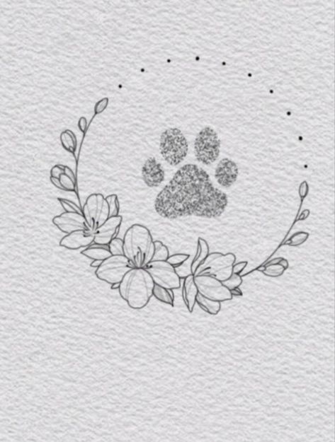 Paw Print Tattoo Dog Minimalist, Dog Paw Print Butterfly Tattoo, Tattoos With Dog Paws, Dog Print Flower Tattoo, Dog Nose Print Tattoo With Flowers, Dog Mum Tattoo, Dog Paw Print With Flowers Tattoo, Cat Print Tattoo Ideas, Cat Paw Print Tattoo With Flowers