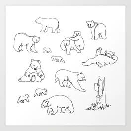 The Bears :: Single Line Art Print Fine Line Bear Tattoo, Bear Line Art, Line Brown Bear, Single Line Art, Bear Drawing, Single Line Drawing, Bear Tattoo, Line Art Print, Single Line