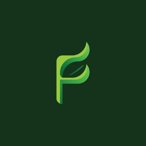 Creative F-letter leaf logo. Gradient logo designs. Isolated green background Logo Gradient, Gradient Logo, Leaf Logo, Letter F, Green Background, Logo Designs, Green Backgrounds, Lettering Design, Green Colors