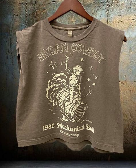 Mechanical Bull, Urban Cowboy, Boutique Ideas, Western Graphic Tees, Baby Crop Top, Distressed Tee, School Clothes, Sweatshirt Short Sleeve, Muscle Tank Tops