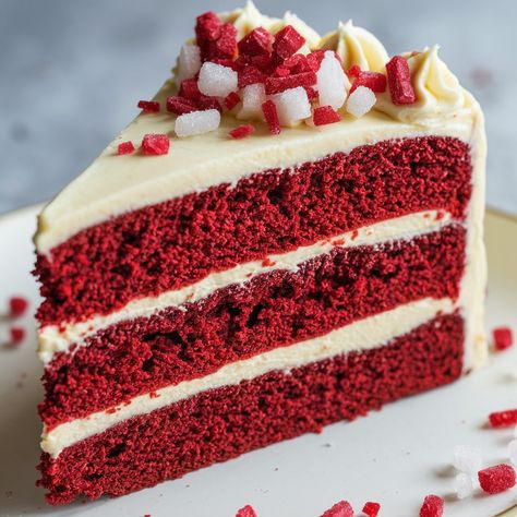 Indulge in the smooth, velvety texture of this classic Red Velvet Cake! 🍰 With rich cream cheese frosting, it's a dream come true. **Ingredients:** - 2 1/2 cups all-purpose flour - 1 1/2 cups sugar - 1 teaspoon baking soda - 1 teaspoon cocoa powder - 1 teaspoon salt - 2 large eggs - 1 1/2 cups vegetable oil - 1 cup buttermilk - 2 tablespoons red food coloring - 1 teaspoon vanilla extract - 1 teaspoon white vinegar - 8 oz cream cheese, softened (for frosting) - 1/2 cup unsalted butter, softe... Red Food Coloring, Red Food, Velvet Cake, Red Velvet Cake, White Vinegar, Cheese Frosting, Cream Cheese Frosting, Holiday Treats, Dream Come True