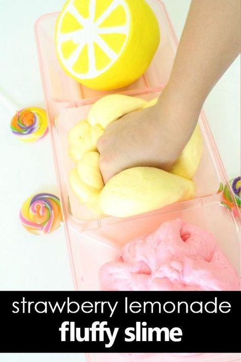 Set up a fun slime pretend play lemonade stand with your own strawberry lemonade scented slime recipe. Great summer fun for kids! Lemonade Ideas, Sensory Slime, Slime Business, Lego Tables, Summer Sensory, Kids Slime, Fun Slime, Lemonade Bar, Fluffy Slime Recipe