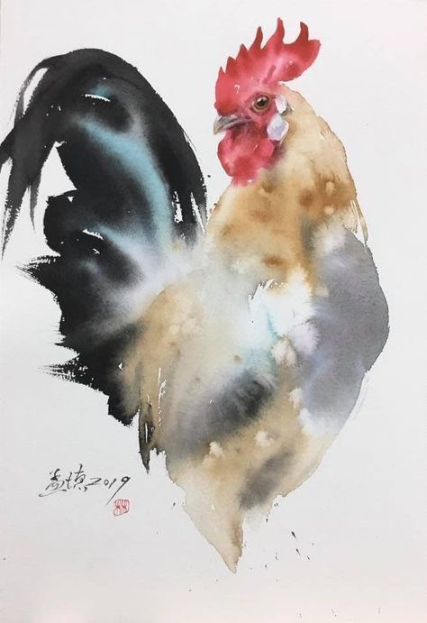 Water Animals Art, Diane Antone, Loose Watercolor Paintings, Rooster Painting, Chicken Painting, Rooster Art, Chicken Art, Watercolor Painting Techniques, Arte Animal