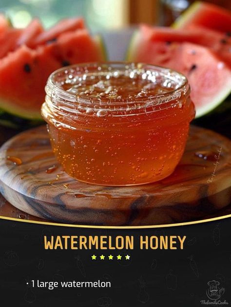 The Pioneer woman - Ree Drummond Family | Watermelon Honey | Facebook Summer Canning Recipes, Watermelon Canning Recipes, Canning Watermelon, Watermelon Honey, Jacques Pepin Recipes, Watermelon Jam, Bacon Jam Recipe, Sugar Free Treats, Condiment Recipes