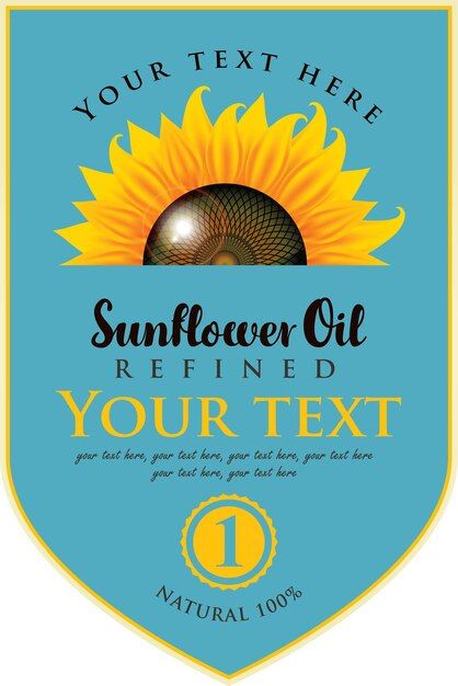 Vector label for sunflower oil | Premium Vector #Freepik #vector #sunflower-oil #oil-bottle #oil-packaging #food-box Sunflower Oil Packaging Design, Oil Packaging Design, Oil Packaging, Packaging Food, Food Box, Sunflower Oil, Oil Bottle, Label Design, Premium Vector