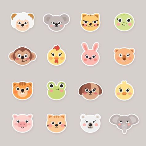 Download Cartoon Animal Face Stickers Vector Art. Choose from over a million free vectors, clipart graphics, vector art images, design templates, and illustrations created by artists worldwide! Animal Stickers Free Printable, Animal Stickers Printable, Tiger Cartoon Drawing, Tiger Silhouette, Wild Animals Vector, Animals Stickers, Animal Footprints, Logo Animal, Tiger Illustration