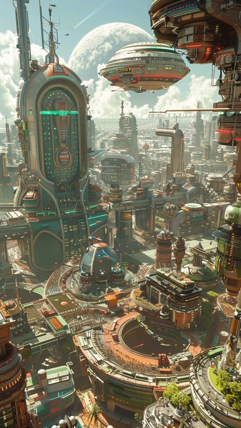 Fictional Cities, Futuristic City Utopia, Ville Cyberpunk, Story Settings, Futuristic Cities, Egypt Concept Art, Genesis 6, Sci Fi Landscape, Setting Inspiration