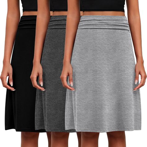 PRICES MAY VARY. 3 Pack Women's Flowing Midi Skirts: you will get 3 elastic high waisted skirts in different colors to meet your different matching needs and daily changes, our versatile and elegant skirts are available in 5 sizes, suitable for petites or plus size body type, please refer to the size chart picture to choose the size that suits you Stretchy, Soft, Lightweight Material: our women's comfortable flared midi skirt is made of 60% polyester, 35% rayon, 5% spandex material, not easily w Elegant Skirts, 60 Outfits, Midi Skirt Casual, Skirts Flowy, Flared Skirts, Midi Flare Skirt, Elegant Skirt, Midi Skirts, Feminine Outfit