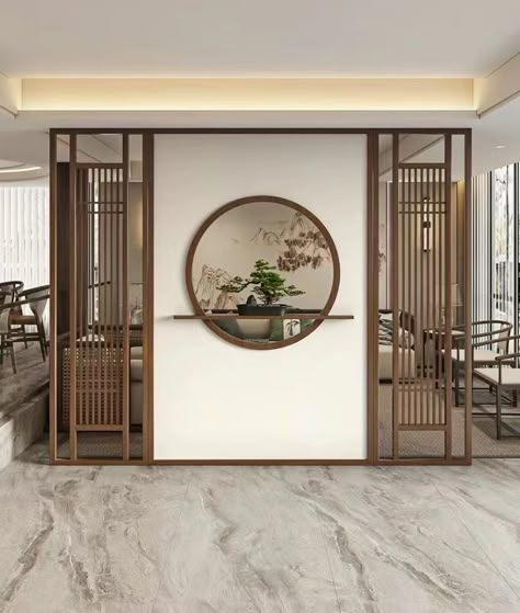 Bank Interior Design, Japanese Tea Room, Decorative Partition, Bank Interior, Glass Partition Wall, Luxury Kids Bedroom, Ball Display, Partition Designs, Zen House