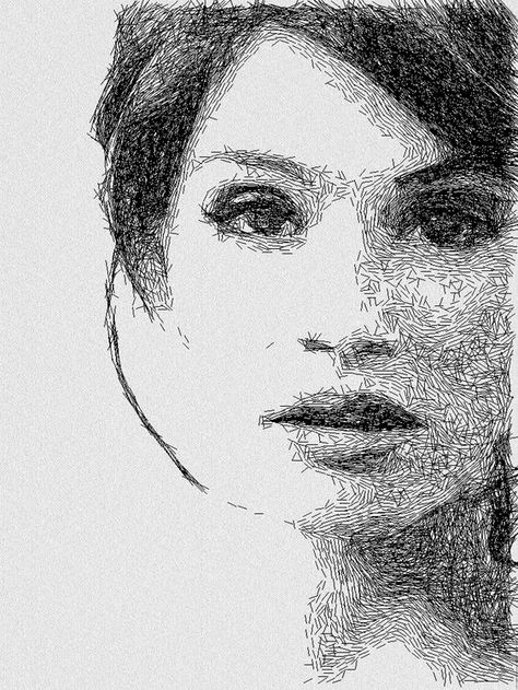 Word Art Drawings, Pointalism Art, Stylo Art, Automatic Drawing, Dotted Drawings, Women Drawing, Stippling Art, Graphisches Design, Scribble Art