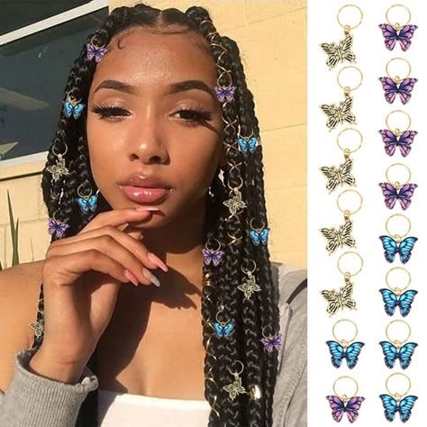 Hair Jewelry For Braids, Braid Clips, Braid Accessories, Hair Charms, Loc Jewelry, Hair Jewels, Cute Box Braids Hairstyles, Protective Hairstyles Braids, Pretty Braided Hairstyles