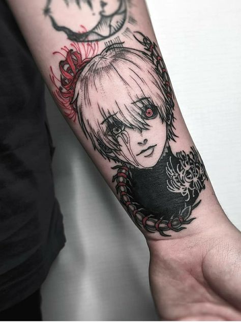 Ken Kaneki Tattoo, Ghoul Tattoo Ideas, Tokyo Ghoul Tattoo Designs, Tokyo Ghoul Tattoo Ideas, Kaneki Tattoo, Tokyo Ghoul Tattoo, Ghoul Tattoo, Red Tattoo Ideas, Red Ink Tattoo