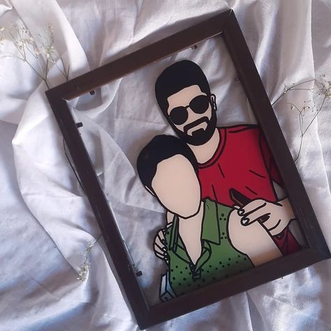 Get your customised framed glass painting now!!! Glass Painting Photo Frame, Acrylic Painting On Glass Frame, Baba Shyam, Glasses Painting, Friend Painting, Glass Paintings, Market Ideas, Family Painting, Glass Paint