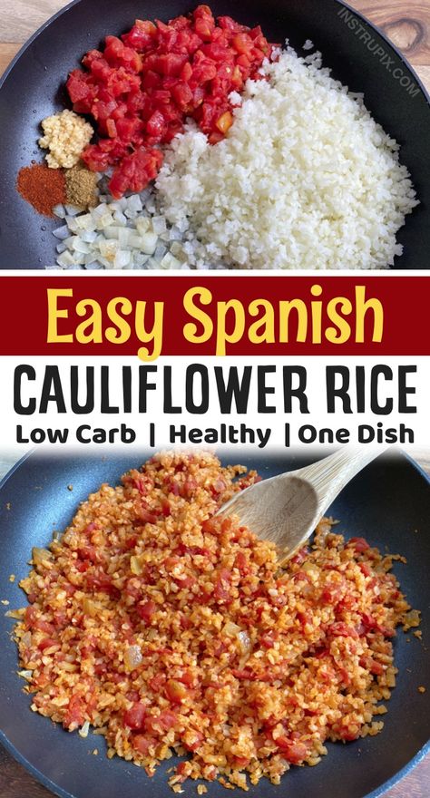 I LOVE frozen cauliflower rice! It makes for the best low carb side dish recipes because it's so easy to flavor and customize to your liking. This spanish cauliflower rice is the best side dish for any Mexican inspired meal, plus it's quick and easy to make in just one pan for last minute dinners. But, it's not just super yummy! It's also healthy, vegetarian, keto friendly, low carb and packed full of fiber. If you're looking for frozen cauliflower rice recipes, this low carb "rice" is amazing. Spanish Cauliflower, Spanish Cauliflower Rice, Low Carb Side Dish, Cauliflower Rice Recipe, Low Carb Side, Rice Healthy, Frozen Cauliflower, Cauliflower Rice Recipes, Healthy Low Carb