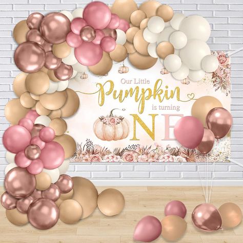 PRICES MAY VARY. Package list: 1pc 1.8*1.1m little pumpkin 1st birthday banner(Each corner has one hole); Vintage pink (2pcs 18";20pcs 10";10pcs 5"); Skin color (2pcs 18";15pcs 5"); Skin tones gray (20pcs 10"); Sand white(2pcs 18"; 15pcs 10"; 15pcs 5"); Metal rose gold (20pcs 10"; 15pcs 5"); 1pc glue point; 1pc balloon arch strip; 2pcs tying tool Polyester Banner & Latex Balloons: Our banner use flag banner cloth, it's seamless, lightweight, non-fading and easy to carry. Latex balloons which are Fall 1st Birthdays, Pumpkin 1st Birthdays, 1st Birthday Balloons, Pumpkin First Birthday, Round Backdrop, 1st Birthday Banners, Pumpkin Birthday, Girl Birthday Decorations, 1st Birthday Decorations