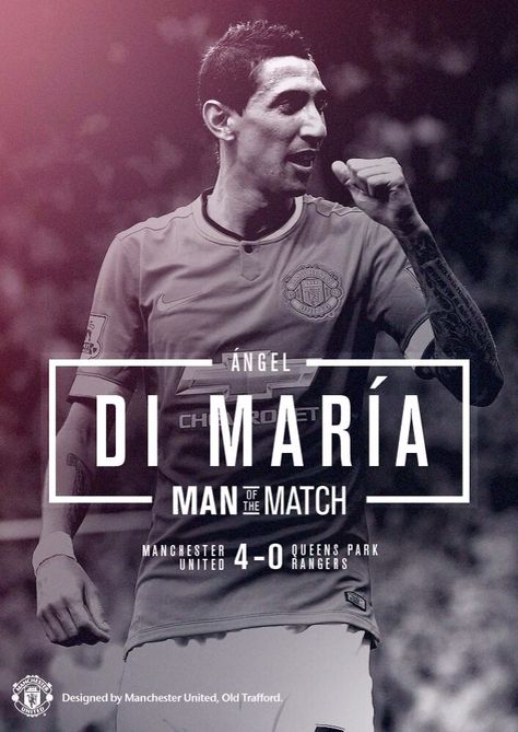 Premier League 2014/15 Round 4: MU - QPR (Sep 14, 2014) Man Of The Match Poster, Match Poster, Manchester United 2014, Madrid Football Club, Poster Football, Van Gaal, Match Design, Sir Alex Ferguson, Manchester United Football Club