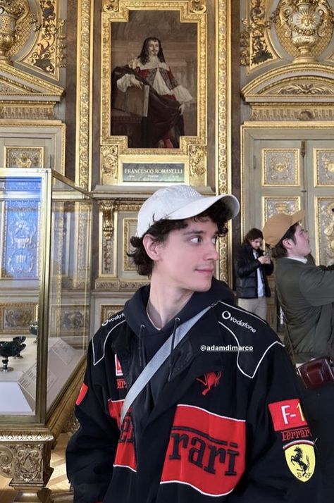 Atticus Mitchell, Adam Dimarco, Museum In Paris, Ferrari Jacket, The Louvre Museum, Cuffing Season, Taking A Picture, Friend Book, Louvre Museum