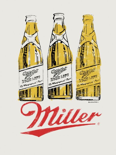 Miller High Life Print by Alan Hynes Vintage Beer Posters, Beer Poster Design, Wasted Talent, Beer Aesthetic, Beer Illustration, David Chang, Beer Graphic, Bottle Drawing, Beer Prints