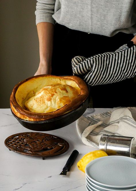 Dutch Pancake Recipe Cast Iron Skillet, Puffed Pancake Recipe, Dutch Baby Recipe Cast Iron Skillet, Dutch Baby Pancake Cast Iron Skillet, Dutch Pancake Recipe, Dutch Pancakes Recipe, Cast Iron Pancakes, Baking For Friends, Pancake Brunch