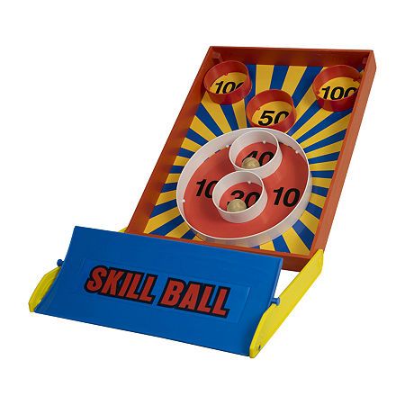 Give it a roll! The classic Arcade game features a wooden fold-able base that is perfect for on-the-go fun! Play a solo game to beat your high-score or invite 2 or more players to join in on the fun. Set includes: 5 wooden balls, 1 tabletop sized game board featuring 6 scoring hoops, a score-pad and game rule. Ages 6 years and up.# Pieces In Set: 7Measurements: 28 Length/Inches, 14 Depth/Inches, 2 Height/InchesAssembly: Assembly RequiredBase Material: 50% Plastic, 50% WoodCare: Spot CleanCountr… Solo Games, Skee Ball, Carnival Themed Party, Outdoor Games For Kids, Carnival Birthday Parties, Carnival Themes, Yard Games, Carnival Birthday, Carnival Games