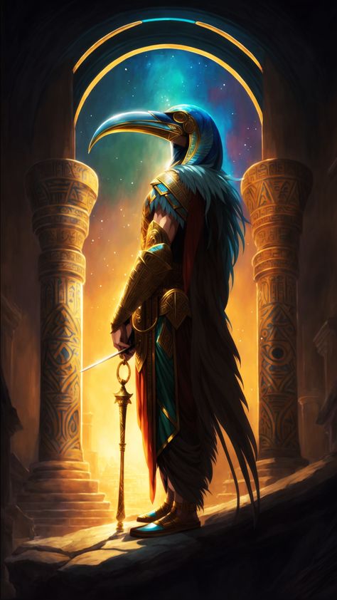 Thoth Egyptian God Aesthetic, Ra Egyptian God Art, Thoth Egyptian God, Ancient Zodiac, God Of The Moon, Ancient Egyptian Deities, Egypt Concept Art, Egyptian Deity, Egypt Tattoo