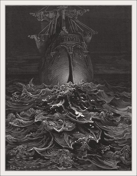 Rime of the Ancient Mariner by Gustave Dore Gustav Dore, Paul Gustave Doré, Gustavo Dore, Rime Of The Ancient Mariner, The Ancient Mariner, Ancient Mariner, Gustave Dore, A Ship, Wood Engraving