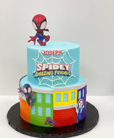 Spider-man And His Amazing Friends Cake, Spidey And Friends Birthday Cake, Spidey Birthday Cake, Spidey And His Amazing Friends Cake, Spidey And Friends Cake, Spidey Cake, Spidey Party, Friends Birthday Cake, Kids Birthday Party Cake