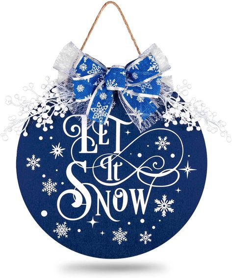 Outdoor Winter Decorations, Cricut Winter Door Sign, Winter Door Signs, Cricut Door Signs Winter, Winter Wooden Round Door Signs, Let It Snow Wood Door Hangers, Winter Door Decoration, Winter Door Hangers, Let It Snow Wood Sign Door Hangers