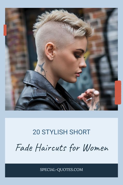 Short fade haircuts are a chic option that many women are choosing for their sleek, stylish appeal. This look enhances facial features and updates your hairstyle effortlessly. The listicle includes 20 bold variations perfect for expressing your individuality. With the versatility of short fades, from artistic designs to subtle cuts, there's something here for everyone. Each style plays with lengths, adding a unique flair that's trendy for 2024. Say goodbye to long hair struggles and embrace fierce, faultless looks tailored to modern tastes! Burst Fade Women, Womens Fade Haircut Short Hair, Taper Fade Haircut Women, Fade Haircut Women, Afro Fade, Short Fade Haircut, Pompadour Fade, Ladies Long Top, Taper Fade Haircut