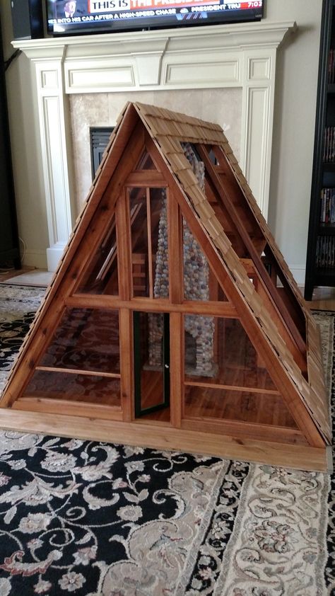 1/6 scale A Frame Cabin project | Coming into the home stret… | Flickr A Frame Dollhouse Diy, Christmas Booth, Mcm House, Frame Cabin, Mouse House, Home Stretch, Dollhouse Ideas, Log Furniture, A Frame Cabin