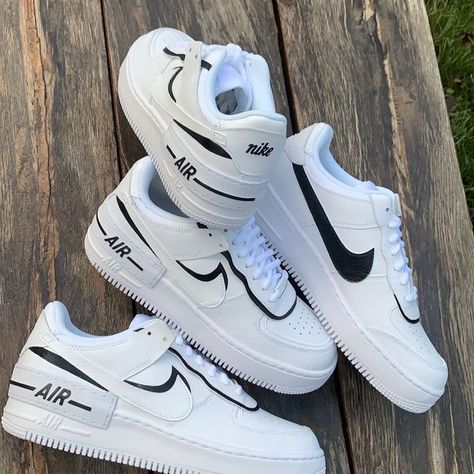 Nike Shoes Custom, Painted Nikes, Pretty Sneakers, Nike Air Force 1 Custom, Air Force Shoes, Nike Air Force 1 Shadow, Air Force 1 Shadow, All Nike Shoes, Shoes Sneakers Jordans