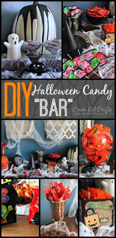 Halloween Candy Bar Table, Halloween Candy Display Ideas, Halloween Candy Station, Halloween Party Candy Table Ideas, Halloween Candy Table Decorations, Halloween Candy Bar Ideas, Halloween Candy Table Ideas, Halloween Candy Display, Halloween Candy Table