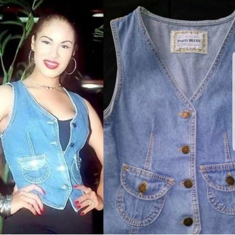 Selena Quintanilla White Shirt, Denim Vest Outfit, Selena Quintanilla Fashion, 90s Vest, Kawaii Clothes Goth, Selena Q, Selena Quintanilla Perez, 90s Denim, Jean Vest