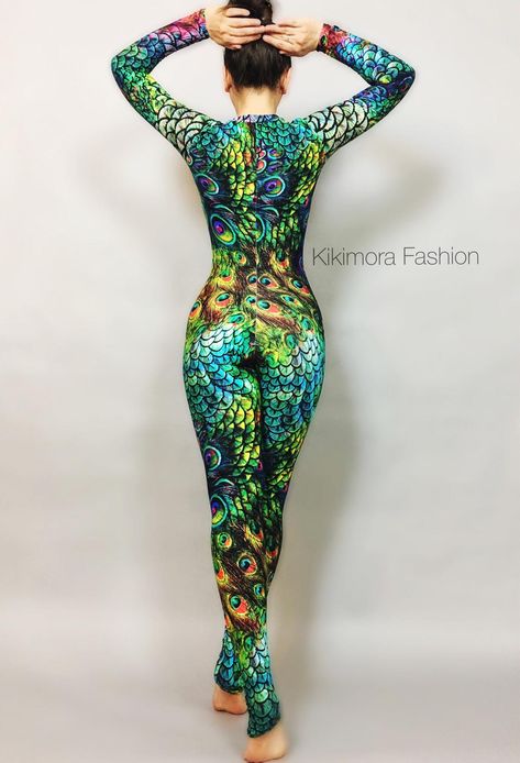 Aerialist Costume, Space Samurai, Yakuza Girl, Couture Face Mask, Festival Bodysuits, Rainbow Peacock, Spandex Catsuit, Catsuit Bodysuit, Catsuit Costume