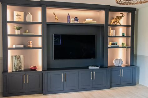 Fitted Living Room Furniture | UK Made | Cabinets, Cupboards, Units - James Mayor Home, Birmingham Living Room Furniture Uk, Built In Tv, Built In Wall Units, Media Units, Built In Entertainment Center, Feature Wall Living Room, Built In Shelves Living Room, Home Bar Rooms, Living Room Built Ins