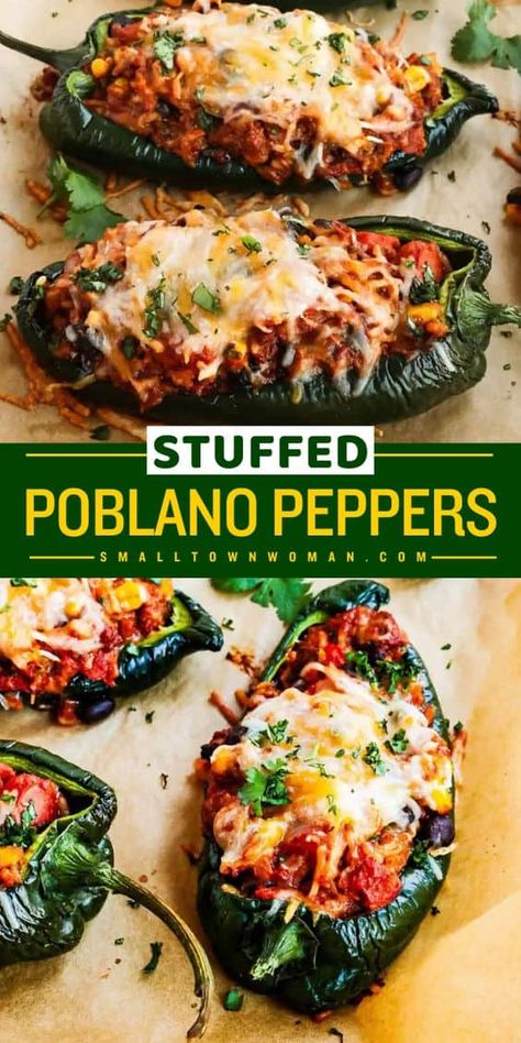 Spice up your night with these easy Stuffed Poblano Peppers! With a combo of beef, beans, and more, this stuffed pepper recipe is a satisfying and flavorful main dish for dinner. Plus, you're just 30 minutes away from this simple dinner idea! Poblano Recipes, Stuffed Pepper Recipe, Poblano Peppers Recipes, Pepper Recipe, Ground Beef Recipes Healthy, Poblano Peppers, Cuban Food, Stuffed Pepper, Simple Dinner