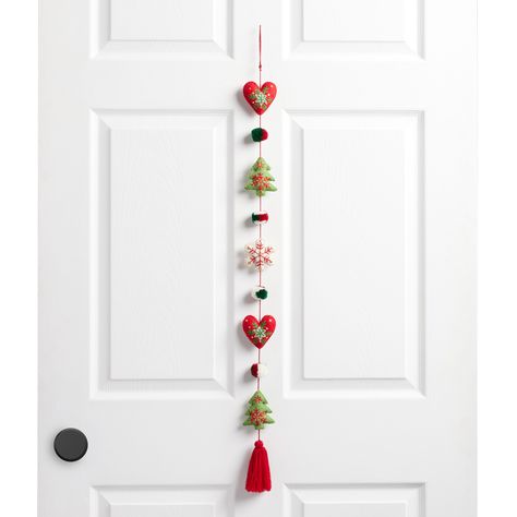 Wool Holiday Icon Hanging Decor - World Market Christmas Inside Door Decorations, Whimsical Holiday Decor, Cottagecore Ghibli, Vertical Garland, Beaded Peace Sign, Santa Fe Style Homes, 2025 Christmas, Door Hanging Decorations, Garland Diy