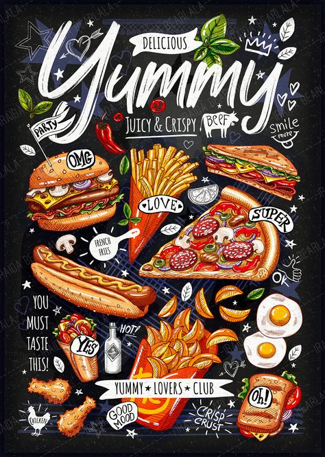 Food poster design on Behance Drawing Vector, Poster Ideas, Food Restaurant, Food Poster, Hand Drawing, Design Illustration, Illustrator, Pizza, Restaurant