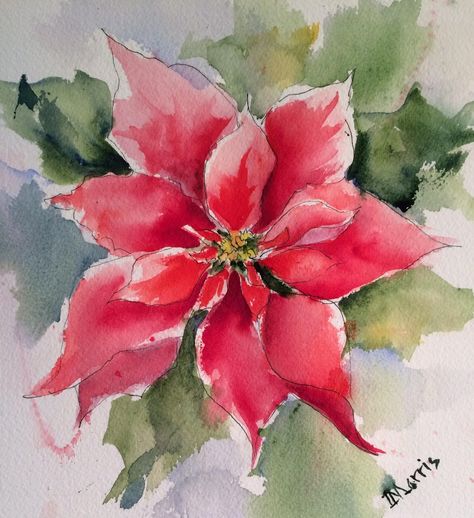 Weihnachtsstern Painted Christmas Cards, Winter Watercolor, Christmas Card Art, Watercolor Christmas Cards, Christmas Time Is Here, Watercolor Flower Art, 수채화 그림, Watercolor Flowers Paintings, Watercolor Christmas