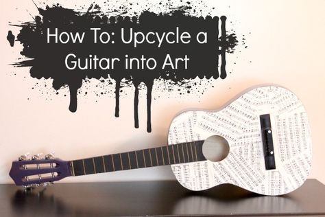 Musical Decor, Guitar Crafts, Class Auction, Interesting Decor, Guitar Designs, Green World, Music Crafts, Guitar Painting, Happy Notes