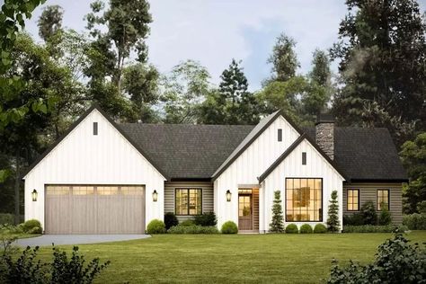 Architectural Designs - House Plans Transitional House Plans, Open Living Space, Transitional Home, Ranch Style House Plans, Backyard Office, House Plans And More, Farmhouse House, Farmhouse Plan, Open Space Living