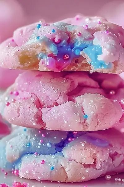 Cotton Candy Cookies - MmmRecipes : Easy and Delicious Recipes Cotton Candy Recipe Homemade, Cotton Candy Pound Cake, Christmas Cotton Candy, Cotton Candy Cookies Recipes, Fluffy Cookies, Mushroom Orzo, Unicorn Poop Cookies, Candy Cookies Recipes, Cotton Candy Cookies