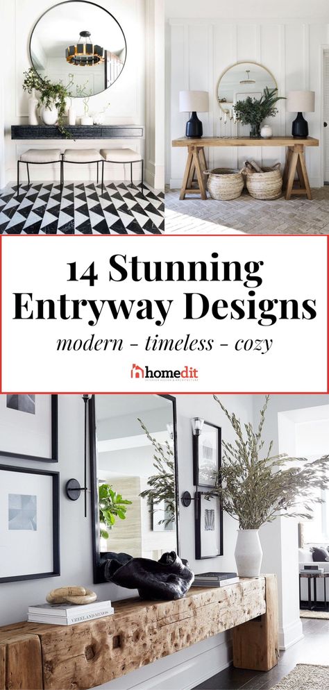 Need some home décor inspiration for your front entrance? Explore our collection of modern entryway decor and entryway table ideas. Whether you prefer modern, contemporary, or farmhouse entry way decor, we have something for everyone! Find the perfect front entryway table for your home, whether it's a small space, apartment, narrow entryway, or spacious foyer Front Entryway Table, Small Front Entry, Foyer Design Modern Entrance, Entryway Ideas Modern, Entryway Table Ideas, Modern Entryway Decor, Foyer Ideas Entryway, Modern Hall, Buffet Table Decor