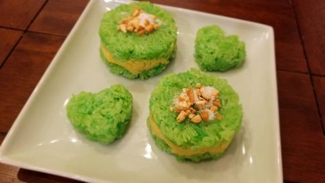 Katie's Test Kitchen - Xôi Lá Dứa Đậu Xanh Instant Pot (Pandan Sticky Rice with Mung Bean Paste) Pandan Sticky Rice, Vietnamese Food, Mung Bean, Glutinous Rice, Asian Desserts, Sticky Rice, Instant Pot Pressure Cooker, Bean Paste, Roasted Peanuts