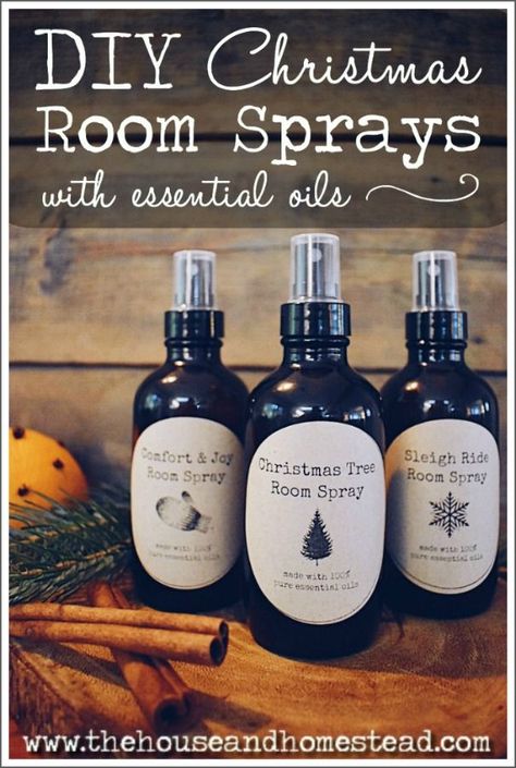 These diy Christmas room sprays with essential oils make a quick and easy gift and are an all-natural way to make your house smell great for the holidays. #diychristmasroomsprays #diyroomspray #homemaderoomspray #homemadeairfreshener #homemadechristmasgifts Homemade Room Spray, Christmas Room Spray, Diy Gifts For Christmas, Diy Christmas Room, Diy Room Spray, Essential Oil Diffuser Blends Recipes, Essential Oil Spray, Diy Essentials, Essential Oil Blends Recipes