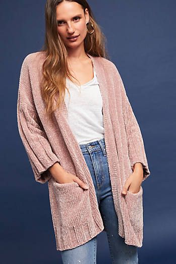 Cardigan Sweaters & Duster Cardigans | Anthropologie Anthropologie Womens Fashion, Chenille Cardigan, Pretty Cardigans, Womens Clothing Websites, Cardigan Pink, Lovely Tops, Style Cardigan, Fall Fashion Outfits, Open Cardigan