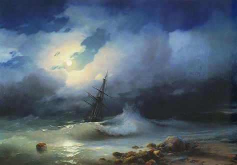 mesmerizing-translucent-waves-19th-century-painting-ivan-konstantinovich-aivazovsky-5 Sea Artwork, Marine Artist, Sea Storm, Rough Seas, Marine Painting, Art Night, Russian Painting, 19th Century Paintings, Marine Art