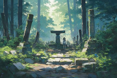 Portal Isekai, Anime Environment, Forest Ruins, Landscape Background, Fantasy Places, Forest Art, Environment Design, Environment Concept Art, Environmental Art